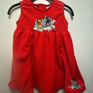 Red Kids Casual Dress with Embroidered Design